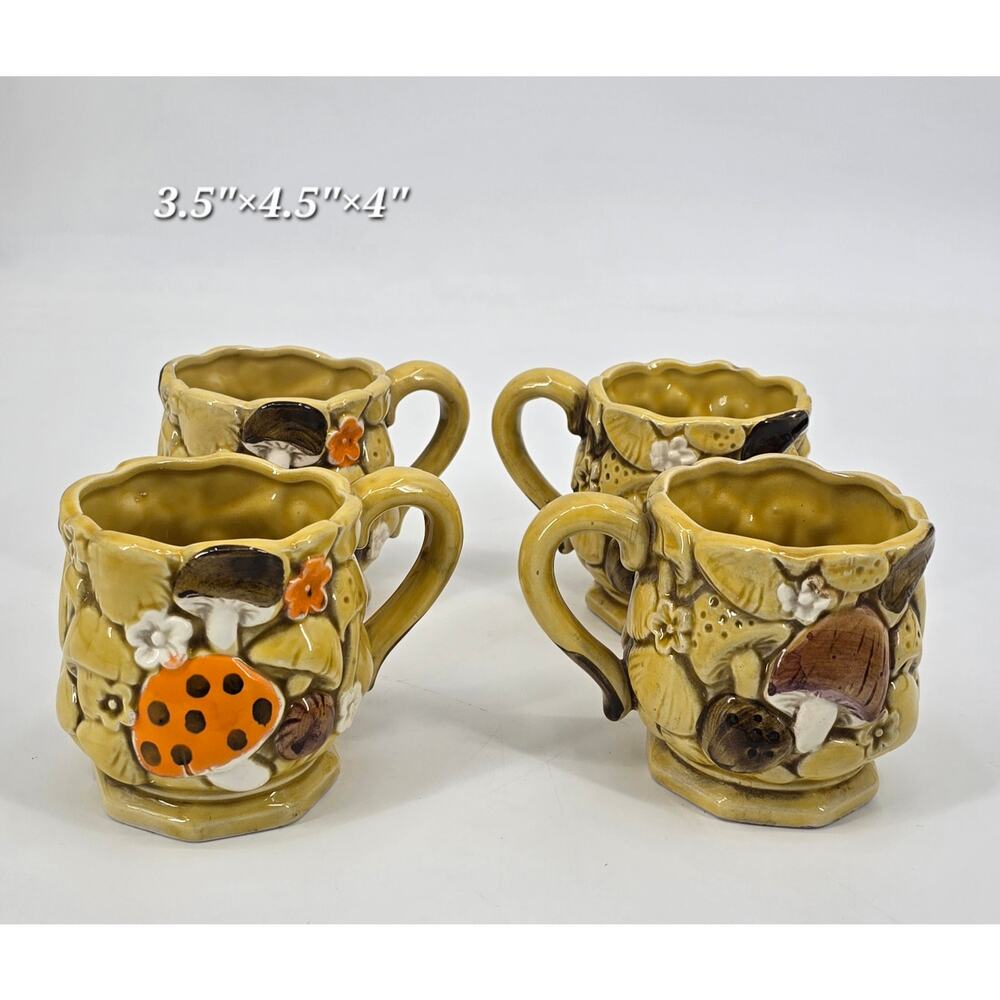 Vintage Mushroom Mugs Set of 4 |‎ Attributed to Fred Roberts Co. | Japan 1970s